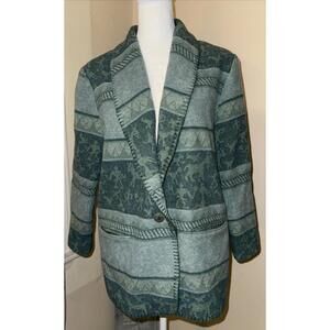Coldwater Creek Petites Green jacket Blazer L western EmbroiderAztec Equestrian